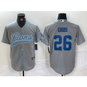 Nike Lions 26 Jahmyr Gibbs Grey Vapor Baseball Limited Men Jersey