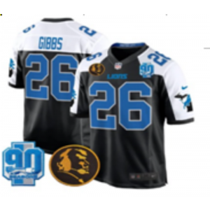 Nike Lions 26 Jahmyr Gibbs Thanksgiving Day F.U.S.E. Vapor Limited Men Jersey with 90th Patch