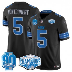 Nike Lions 5 David Montgomery Black 2024 NFC North Champions 90th Anniversary Patch F.U.S.E. Vapor Limited Men Jersey