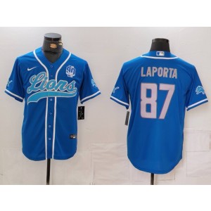 Nike Lions 87 Laporta Blue Vapor Baseball Limited Men Jersey with 90th Patch
