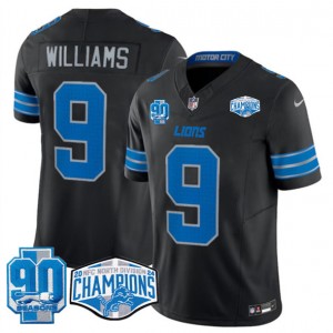 Nike Lions 9 Jameson Williams Black 2024 NFC North Champions 90th Anniversary Patch F.U.S.E. Vapor Limited Men Jersey