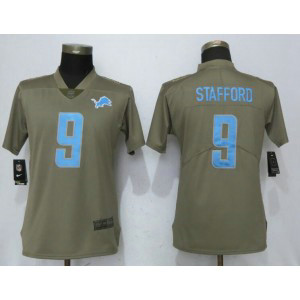 Nike Lions 9 Matthew Stafford Olive 2017 Salute To Service Limited Women Jersey