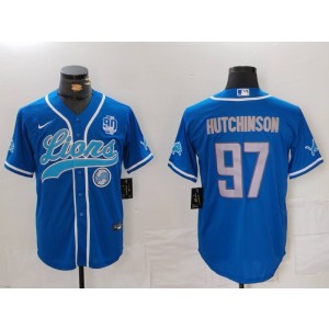 Nike Lions 97 Aidan Hutchinson 90th Blue Vapor Baseball Limited Men Jersey
