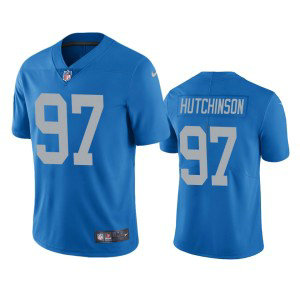 Nike Lions 97 Aidan Hutchinson Blue 2022 NFL Draft Vapor Limited Men Jersey