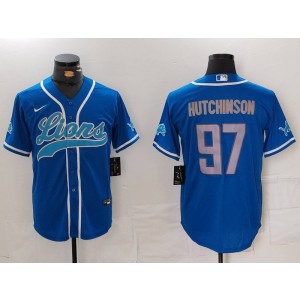 Nike Lions 97 Aidan Hutchinson Blue Vapor Baseball Limited Men Jersey