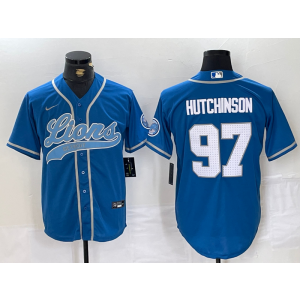 Nike Lions 97 Aidan Hutchinson Blue Vapor Baseball Limited Men Jersey