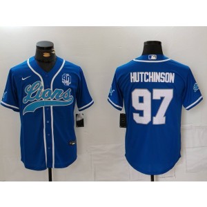 Nike Lions 97 Aidan Hutchinson Blue Vapor Baseball Limited Men Jersey with 90th Patch