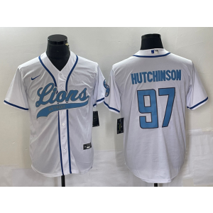 Nike Lions 97 Aidan Hutchinson White Blue Baseball Vapor Limited Men Jersey