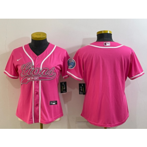 Nike Lions Blank Pink With Patch Vapor Baseball Limited Women Jersey(Run Small)