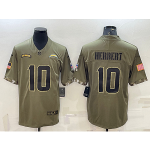 Nike Los Angeles Chargers 10 Justin Herbert Olive 2022 Salute To Service Limited Men Jersey