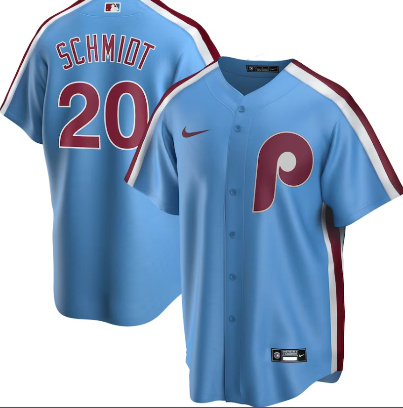 Nike MLB Phillies 20 Mike Schmidt Light Blue Alternate Men Jersey