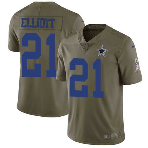 Nike Men's Dallas Cowboys #21 Ezekiel Elliott Olive 2017 Salute To Service Stitched NFL Limited Jersey