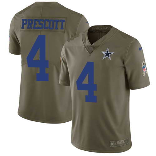 Nike Men's Dallas Cowboys #4 Dak Prescott Olive 2017 Salute To Service Stitched NFL Limited Jersey