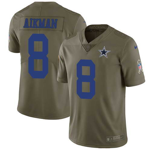 Nike Men's Dallas Cowboys #8 Troy Aikman Olive 2017 Salute To Service Stitched NFL Limited Jersey