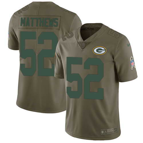 Nike Men's Green Bay Packers #52 Clay Matthews Olive 2017 Salute To Service Stitched NFL Limited Jersey