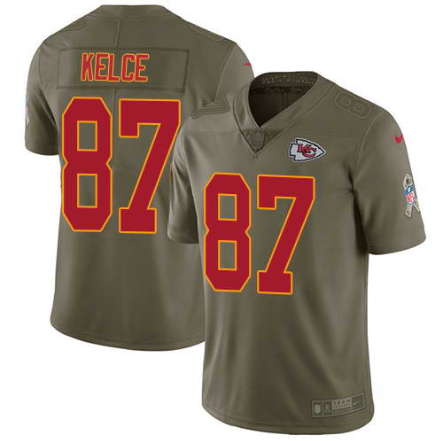 Nike Men's Kansas City Chiefs #87 Travis Kelce Olive 2017 Salute To Service Stitched NFL Limited Jersey