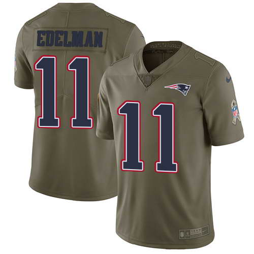 Nike Men's New England Patriots #11 Julian Edelman Olive 2017 Salute To Service Stitched NFL Limited Jersey