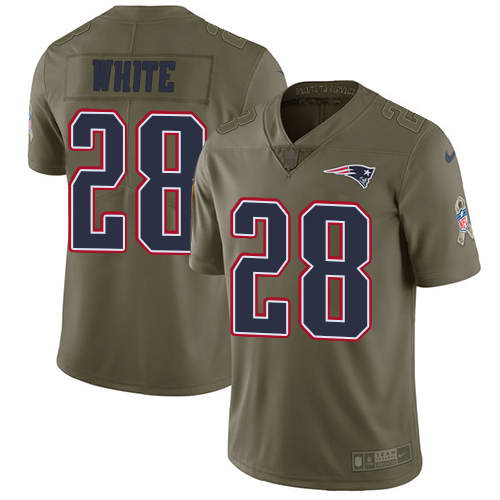 Nike Men's New England Patriots #28 James WhiteOlive 2017 Salute To Service Stitched NFL Limited Jersey