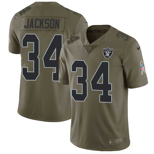 Nike Men's Oakland Raiders #34 Bo Jackson Olive 2017 Salute To Service Stitched NFL Limited Jersey