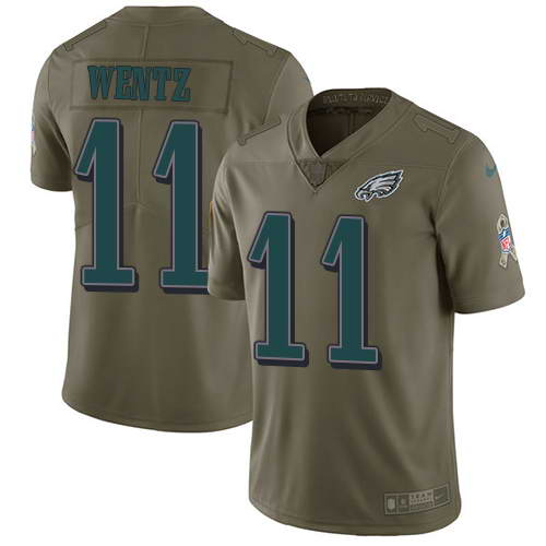 Nike Men's Philadelphia Eagles #11 Carson Wentz Olive 2017 Salute To Service Stitched NFL Limited Jersey