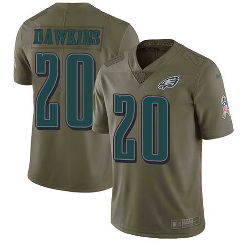 Nike Men's Philadelphia Eagles #20 Brian Dawkins Olive 2017 Salute To Service Stitched NFL Limited Jersey
