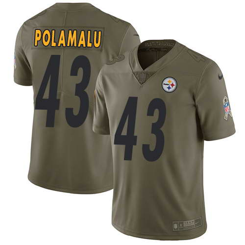 Nike Men's Pittsburgh Steelers #43 Troy Polamalu Olive 2017 Salute To Service Stitched NFL Limited Jersey