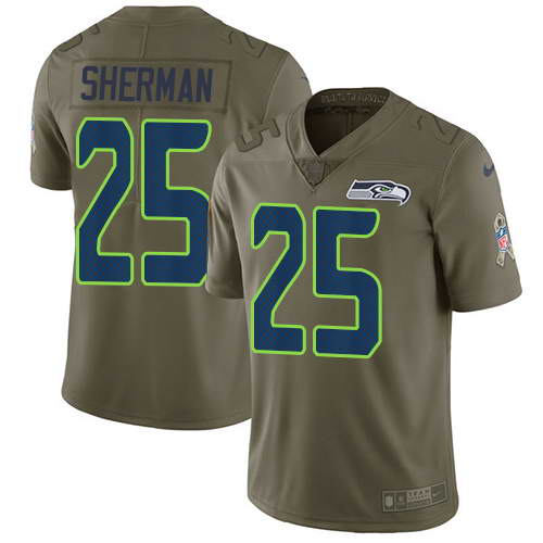 Nike Men's Seattle Seahawks #25 Richard Sherman Olive 2017 Salute To Service Stitched NFL Limited Jersey