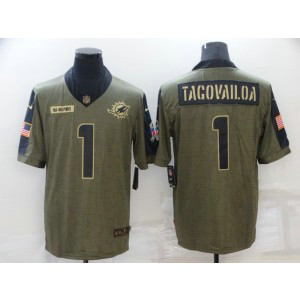 Nike Miami Dolphins 1 Tua Tagovailoa 2021 Olive Salute To Service Limited Men Jersey