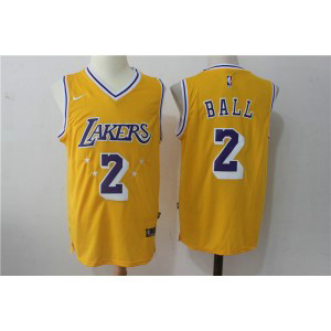 Nike NBA Lakers 2 Lonzo Ball Yellow w Purple Number Men Jersey