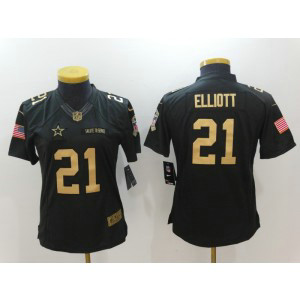 Nike NFL Cowboys 21 Ezekiel Elliott Anthracite Gold Salute to Service Women Jersey