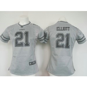 Nike NFL Cowboys 21 Ezekiel Elliott Gridiron Gray II Women Jersey
