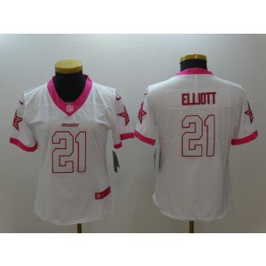 Nike NFL Cowboys 21 Ezekiel Elliott White Pink Women Jersey