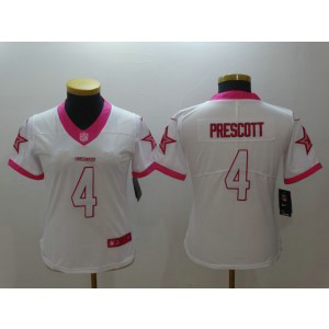 Nike NFL Cowboys 4 Dak Prescott White Limited Pink Women Jersey
