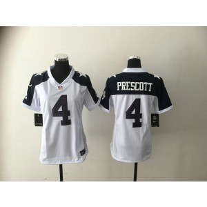 Nike NFL Cowboys 4 Dak Prescott White Throwback Thanksgiving Women Jersey