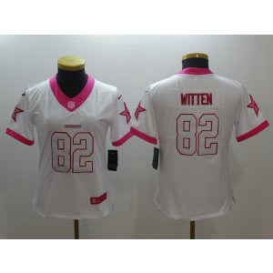 Nike NFL Cowboys 82 Jason Witten White Limited Pink Women Jersey
