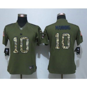 Nike NFL Giants 10 Eli Manning Green Salute To Service Women Limited Jersey