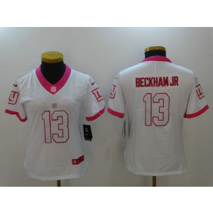 Nike NFL Giants 13 Odell Beckham Jr White Pink Women Jersey