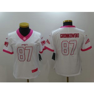 Nike NFL Patriots 87 Rob Gronkowski White Pink Women Jersey
