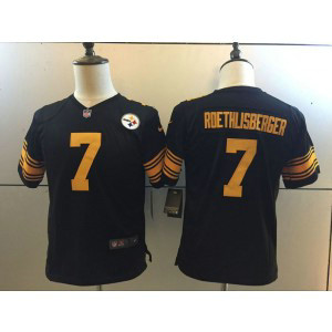 Nike NFL Steelers 7 Ben Roethlisberger Black Color Rush Youth Jersey