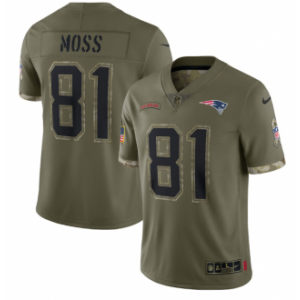 Nike New England Patriots 81 Randy Moss Olive 2022 Salute To Service Limited Men Jersey