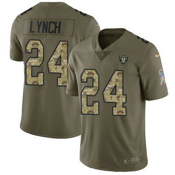 Nike Oakland Raiders 24 Marshawn Lynch Olive Camo Stitched Men's NFL Limited 2017 Salute To Service Jersey