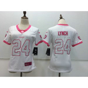 Nike Oakland Raiders 24 Marshawn Lynch White Pink Stitched NFL Limited Rush Fashion Women Jersey
