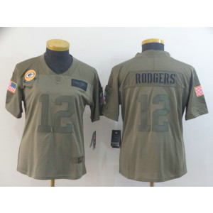 Nike Packers 12 Aaron Rodgers 2019 Olive Salute To Service Limited Women Jersey(Run Small)