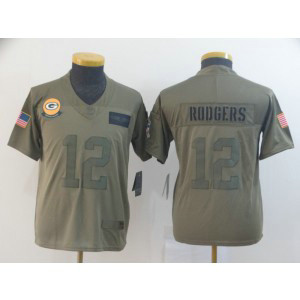 Nike Packers 12 Aaron Rodgers 2019 Olive Salute To Service Limited Youth Jersey