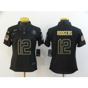 Nike Packers 12 Aaron Rodgers 2020 Black Salute To Service Limited Women Jersey