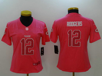 Nike Packers 12 Aaron Rodgers Pink Fashion Women Limited Jersey