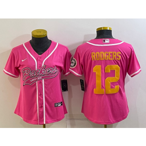 Nike Packers 12 Rodgers Pink Gold Vapor Baseball Limited Women Jersey