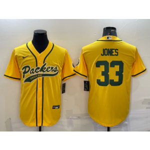 Nike Packers 33 Aaron Jones Gold With Patch Vapor Baseball Limited Men Jersey