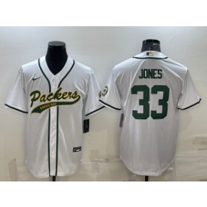 Nike Packers 33 Aaron Jones White With Patch Vapor Baseball Limited Men Jersey