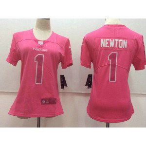Nike Panthers 1 Cam Newton Pink Stitched NFL Limited Rush Fashion Women Jersey